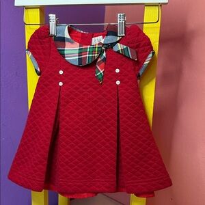 Red Quilted Dress with Plaid Accents